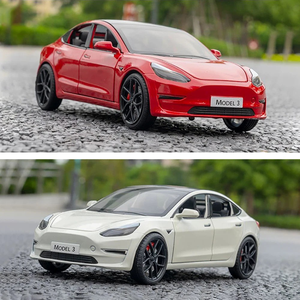 1:24 Tesla Model 3 Alloy Pull Back Car Model Sound Light Boy Toy Car