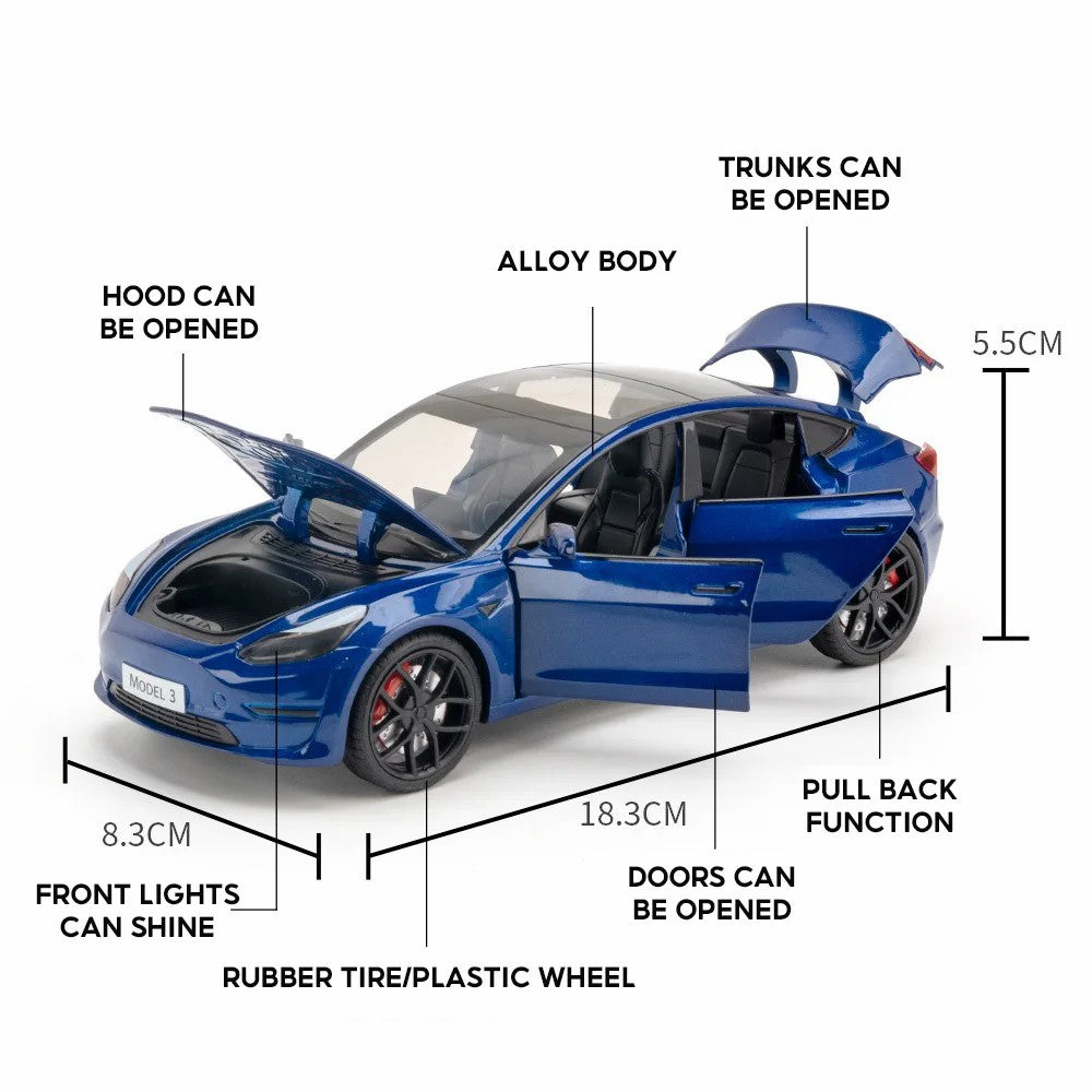 1:24 Tesla Model 3 Alloy Pull Back Car Model Sound Light Boy Toy Car