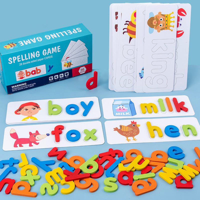 czs6634 Children English Alphabet Spelling Word Wooden Educational Toy with Learning Cards Set