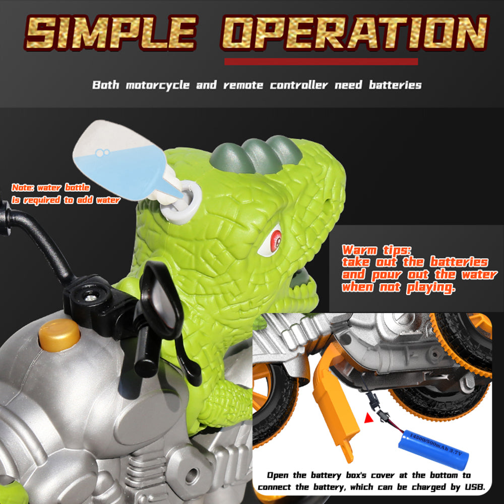 CM01-02-03-04 2.4G RC Spray Dinosaur Motorcycle Toy Light Sound Stunt Mechanical Vehicle