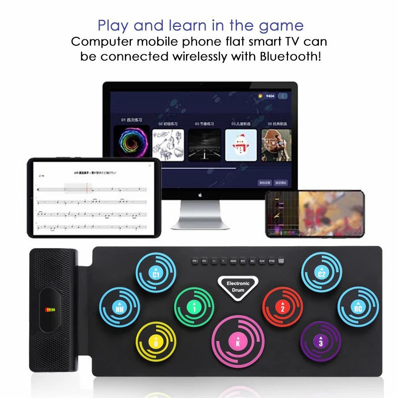RD92 Double Speaker Electronic Drum Toy Drum Practice Pad with Headphone Jack Drum Pedals Sticks
