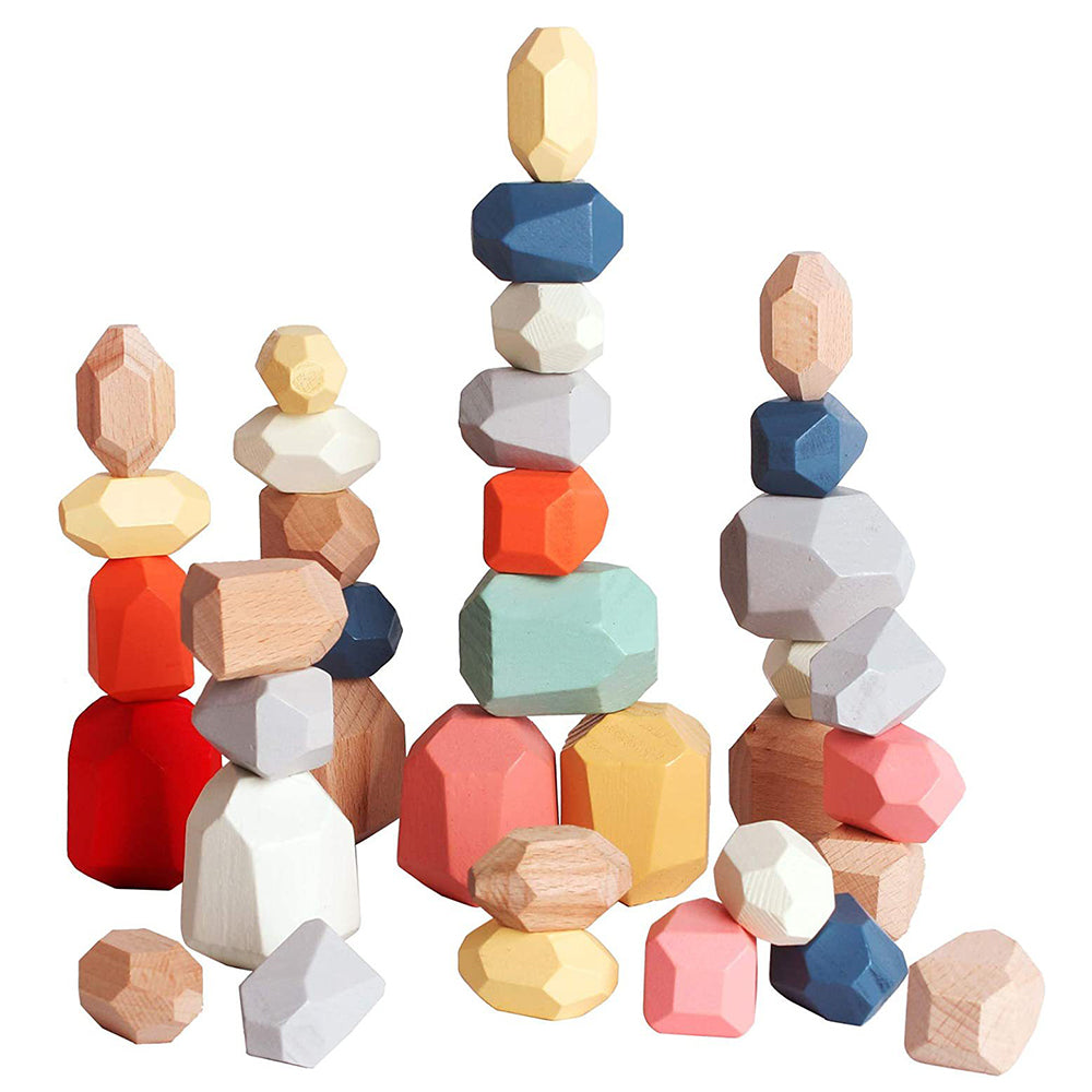 czsbte-34 36Pcs Wooden Stack Rocks Stones Montessori Toy Building Blocks Game for Children