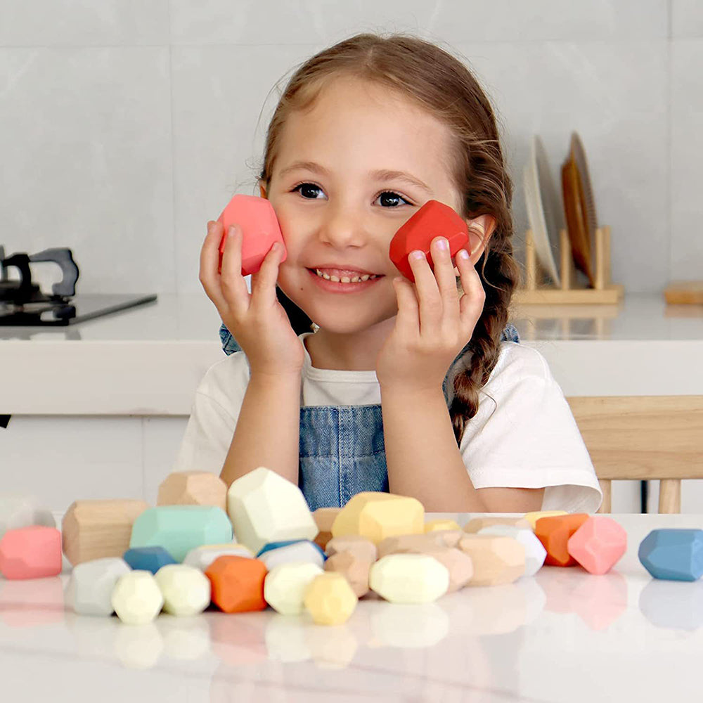czsbte-34 36Pcs Wooden Stack Rocks Stones Montessori Toy Building Blocks Game for Children