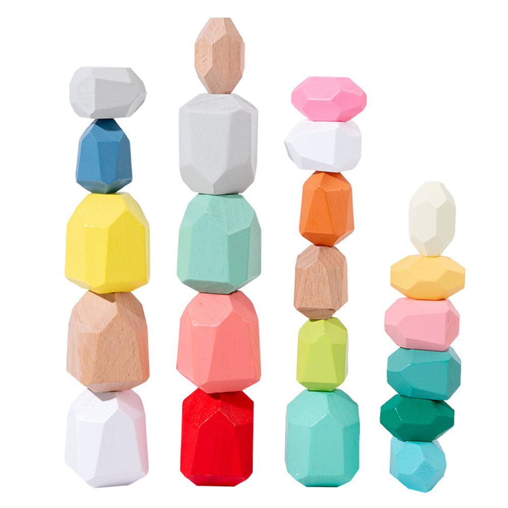 czsbte-34 36Pcs Wooden Stack Rocks Stones Montessori Toy Building Blocks Game for Children