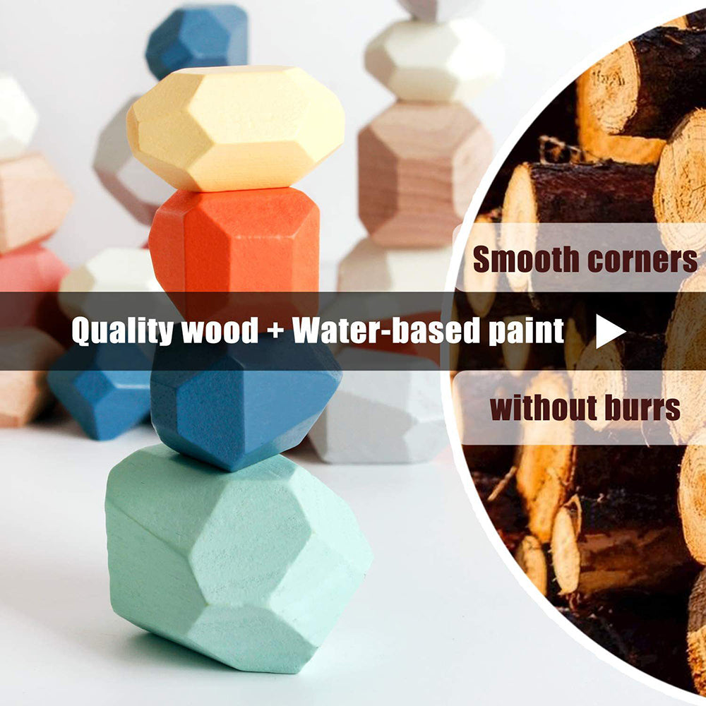 czsbte-34 36Pcs Wooden Stack Rocks Stones Montessori Toy Building Blocks Game for Children