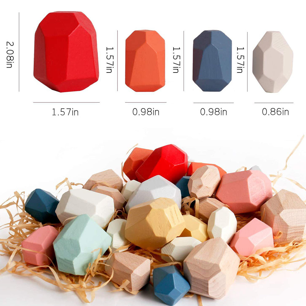 czsbte-34 36Pcs Wooden Stack Rocks Stones Montessori Toy Building Blocks Game for Children