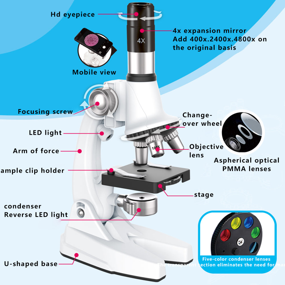 QB2229 100x / 600x / 1200x Magnification Microscope Children Science Educational Toy