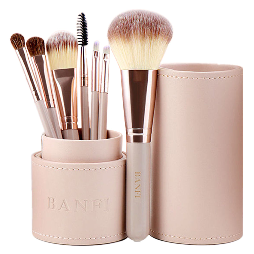 BANFI 7Pcs Eyeshadow Foundation Lip Makeup Brush Set with Cylindrical Box - Pink