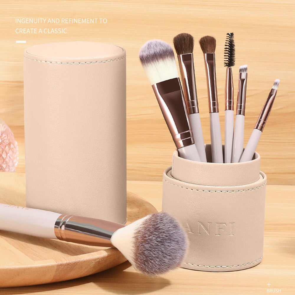 BANFI 7Pcs Eyeshadow Foundation Lip Makeup Brush Set with Cylindrical Box - Pink