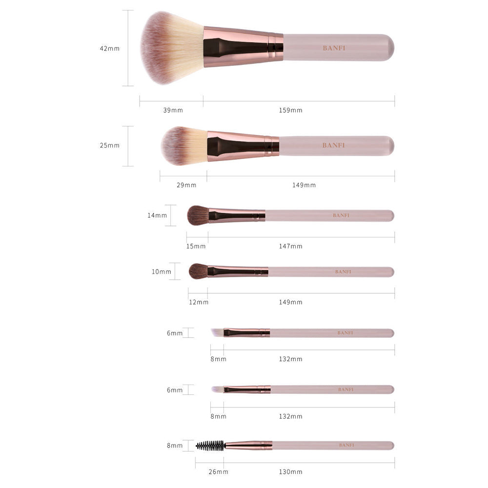 BANFI 7Pcs Eyeshadow Foundation Lip Makeup Brush Set with Cylindrical Box - Pink