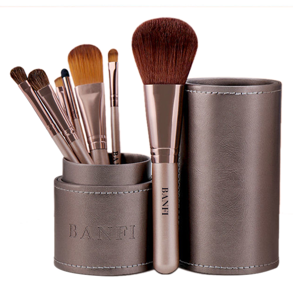 BANFI 7Pcs Eyeshadow Foundation Lip Makeup Brush Set with Cylindrical Box - Pink