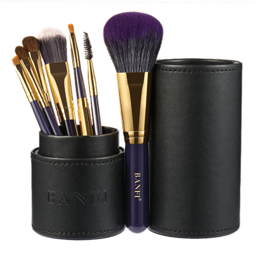 BANFI 7Pcs Eyeshadow Foundation Lip Makeup Brush Set with Cylindrical Box - Pink