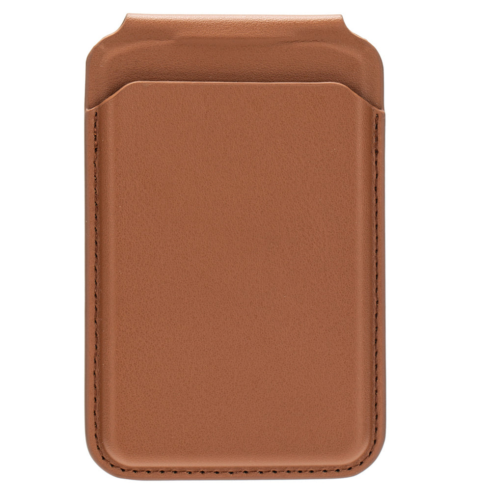 For iPhone 12-15 Series Magnetic PU Leather Card Bag Kickstand Phone Back Card Holder - Brown
