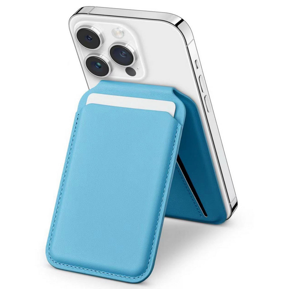 For iPhone 12-15 Series Magnetic PU Leather Card Bag Kickstand Phone Back Card Holder - Brown