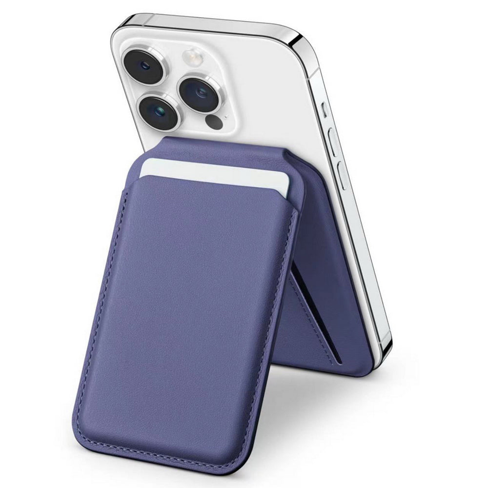 For iPhone 12-15 Series Magnetic PU Leather Card Bag Kickstand Phone Back Card Holder - Brown