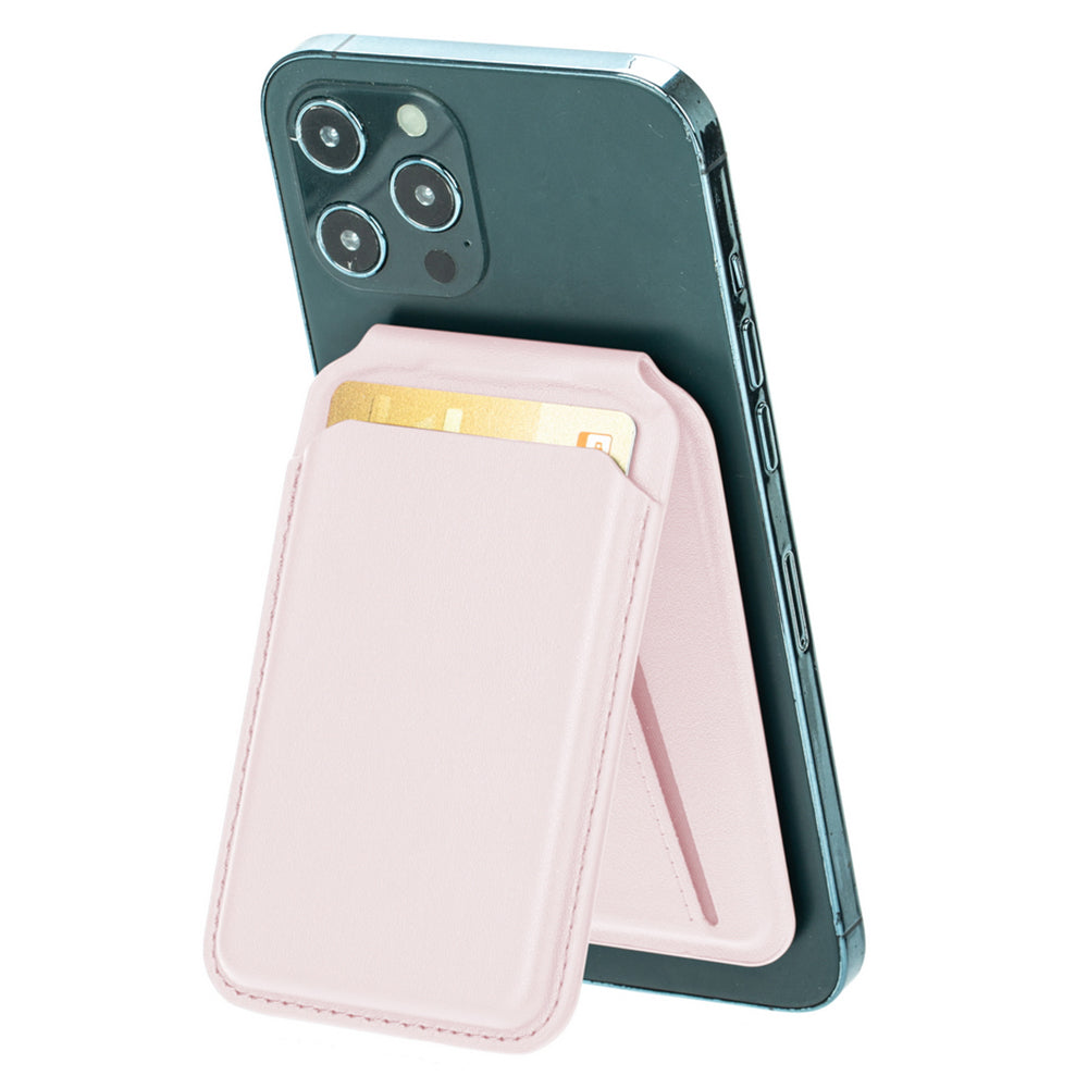 For iPhone 12-15 Series Magnetic PU Leather Card Bag Kickstand Phone Back Card Holder - Brown