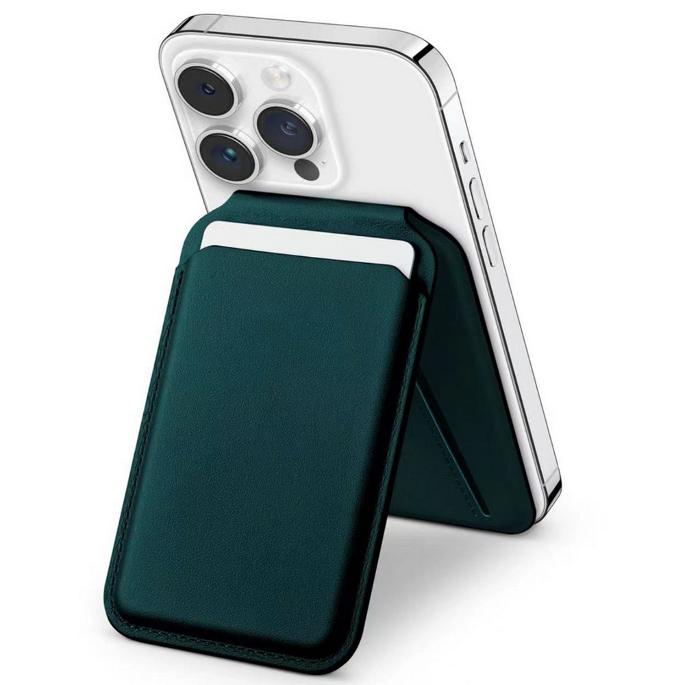 For iPhone 12-15 Series Magnetic PU Leather Card Bag Kickstand Phone Back Card Holder - Brown