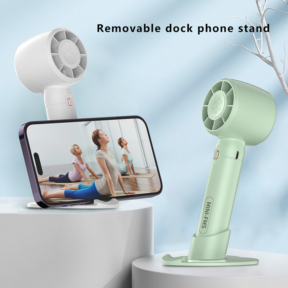 A68 Hair Dryer Style Handheld Fan 3 Wind Speed Mini Cooling Fan Phone Holder Stand - Green