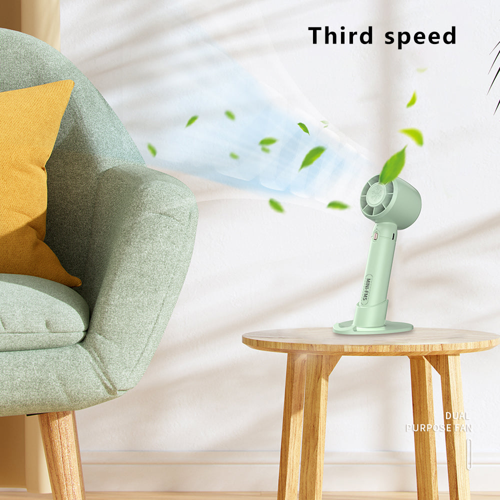 A68 Hair Dryer Style Handheld Fan 3 Wind Speed Mini Cooling Fan Phone Holder Stand - Green
