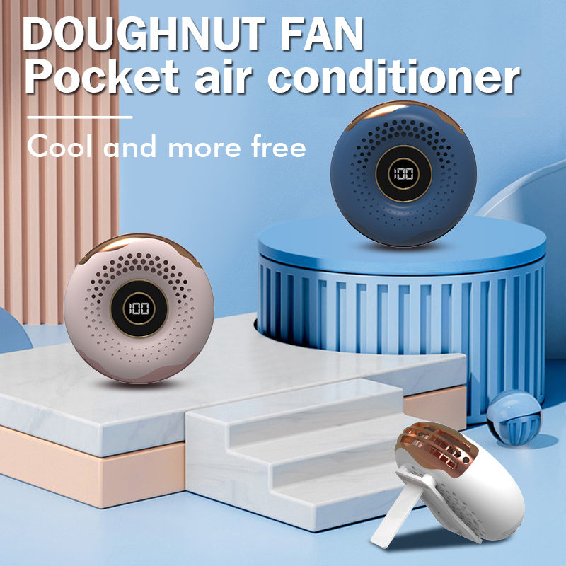 T11 Donut Shape Multifunction Mini Cooling Fan Portable Summer Fan Cooler with Neck Rope - Blue