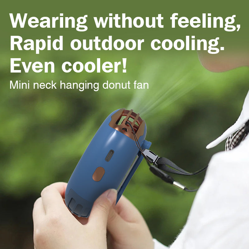 T11 Donut Shape Multifunction Mini Cooling Fan Portable Summer Fan Cooler with Neck Rope - Blue