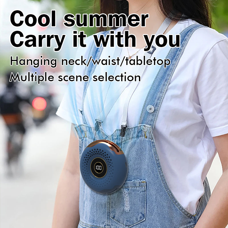 T11 Donut Shape Multifunction Mini Cooling Fan Portable Summer Fan Cooler with Neck Rope - Blue