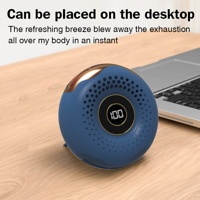 T11 Donut Shape Multifunction Mini Cooling Fan Portable Summer Fan Cooler with Neck Rope - Blue
