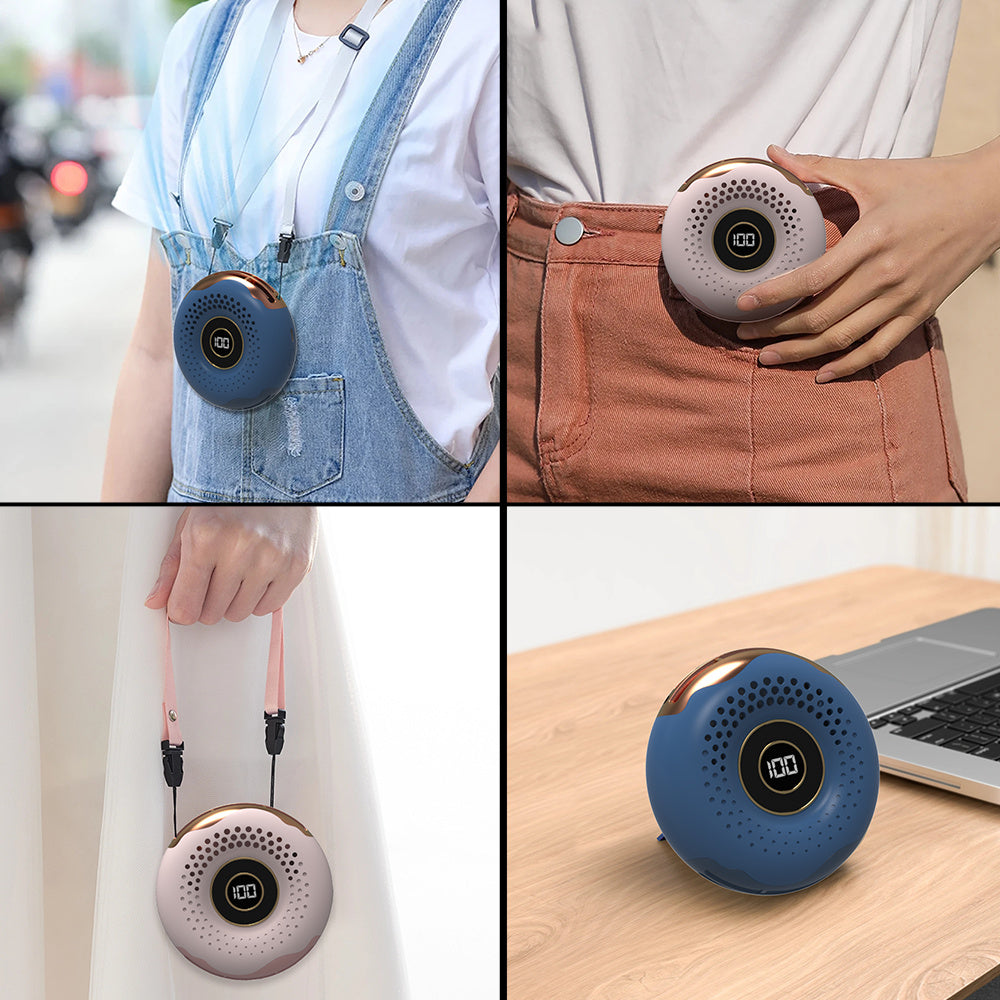 T11 Donut Shape Multifunction Mini Cooling Fan Portable Summer Fan Cooler with Neck Rope - Blue