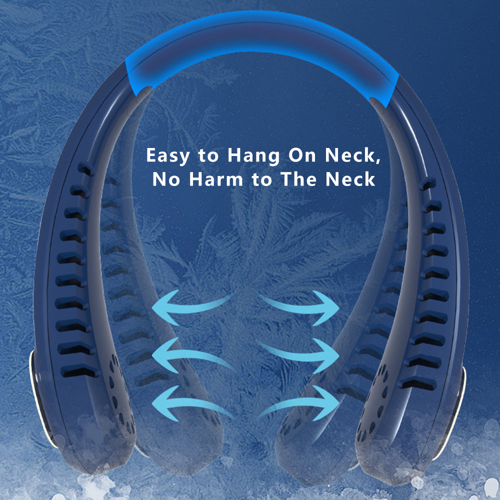 5 Gears Adjustable Neck Hanging Fan Brushless Motor Cooling Fan with Digital Display - Blue