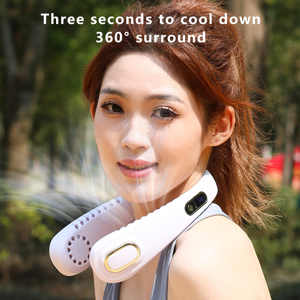 5 Gears Adjustable Neck Hanging Fan Brushless Motor Cooling Fan with Digital Display - Blue