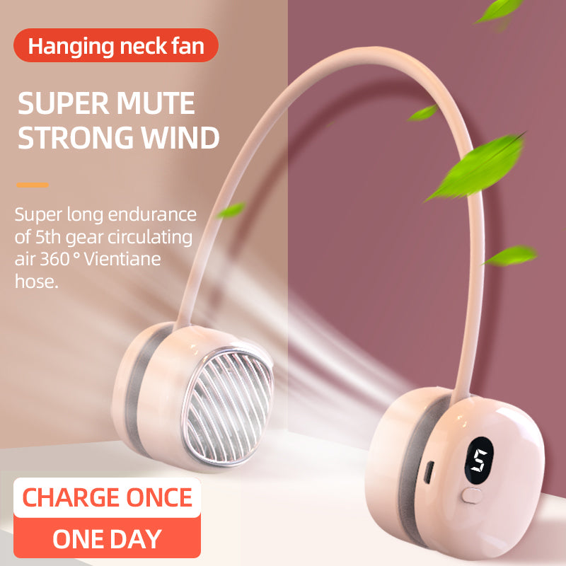 L21 Portable Rechargeable Hanging Neck Mini Cooling Fan 5 Wind Speeds Summer Fan Cooler - Pink