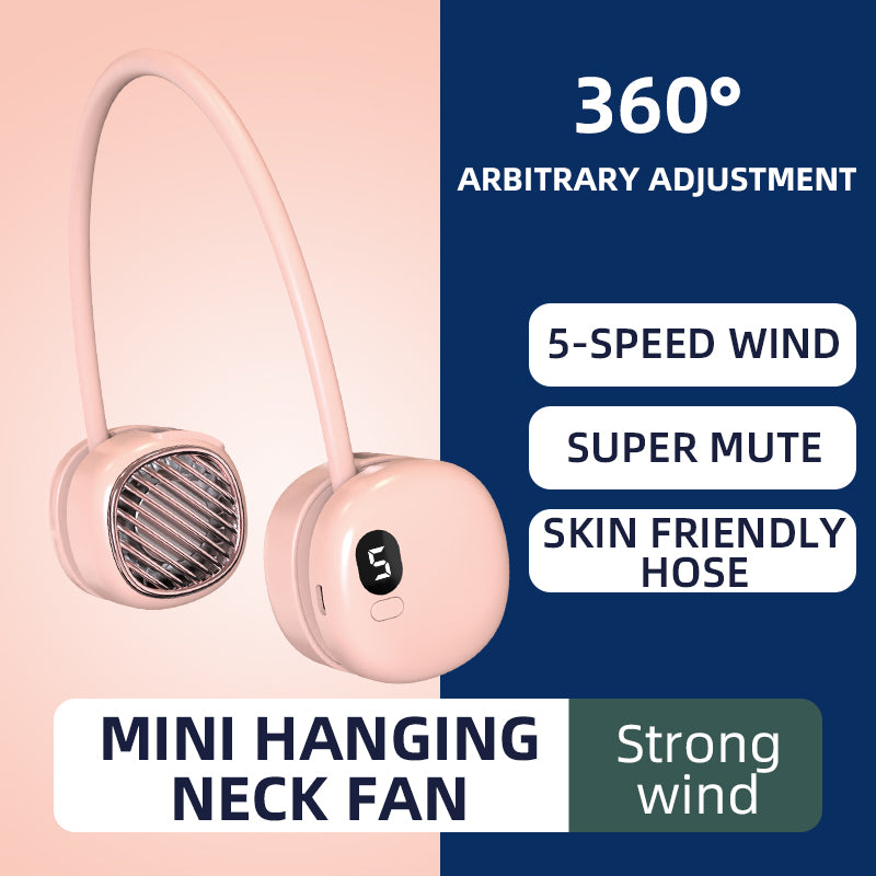 L21 Portable Rechargeable Hanging Neck Mini Cooling Fan 5 Wind Speeds Summer Fan Cooler - Pink