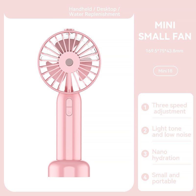 Mini18 Three Speeds Silent Summer Cooling Fan Nano Spray Mini Handheld Fan - Pink