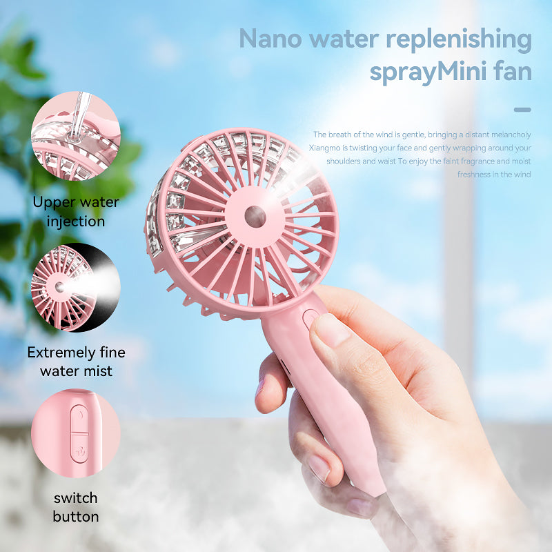 Mini18 Three Speeds Silent Summer Cooling Fan Nano Spray Mini Handheld Fan - Pink