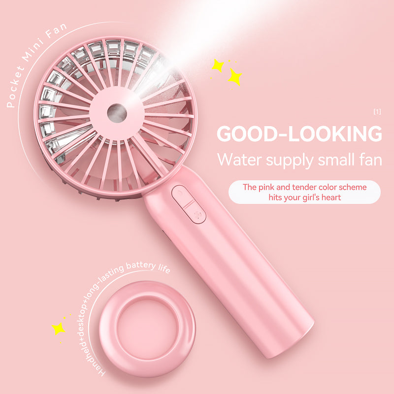 Mini18 Three Speeds Silent Summer Cooling Fan Nano Spray Mini Handheld Fan - Pink