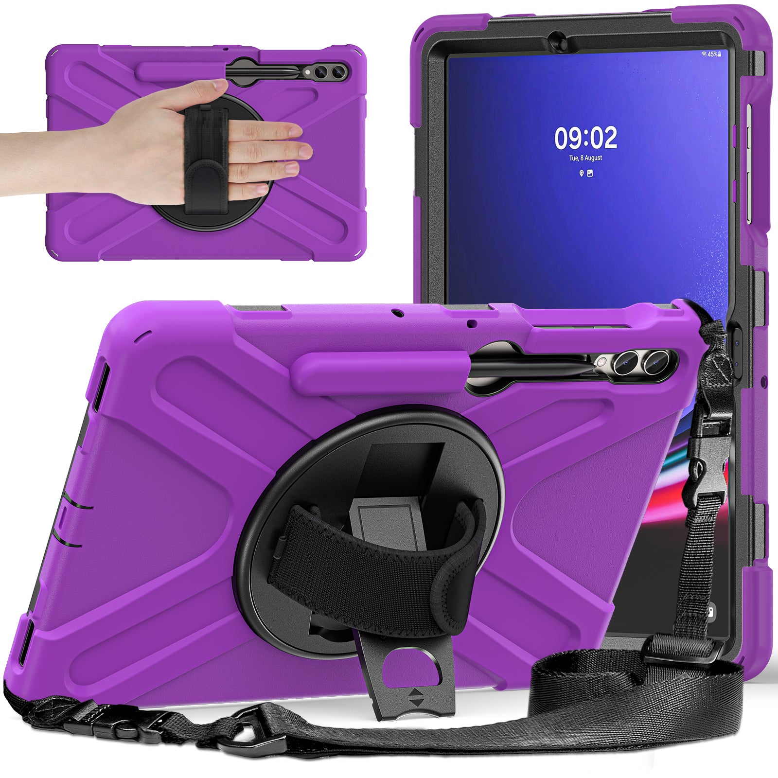 Case for Samsung Galaxy Tab S9 FE+ / S9+ / S8+ / S7+ / S7 FE T730 T735 T736B T736N Tablet Cover with Shoulder Strap - Rose