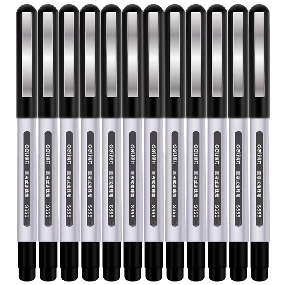 DELI S656 12-Pack Roller Ball Pens 0.5mm Liquid Ink Writing Pen for Students - Black