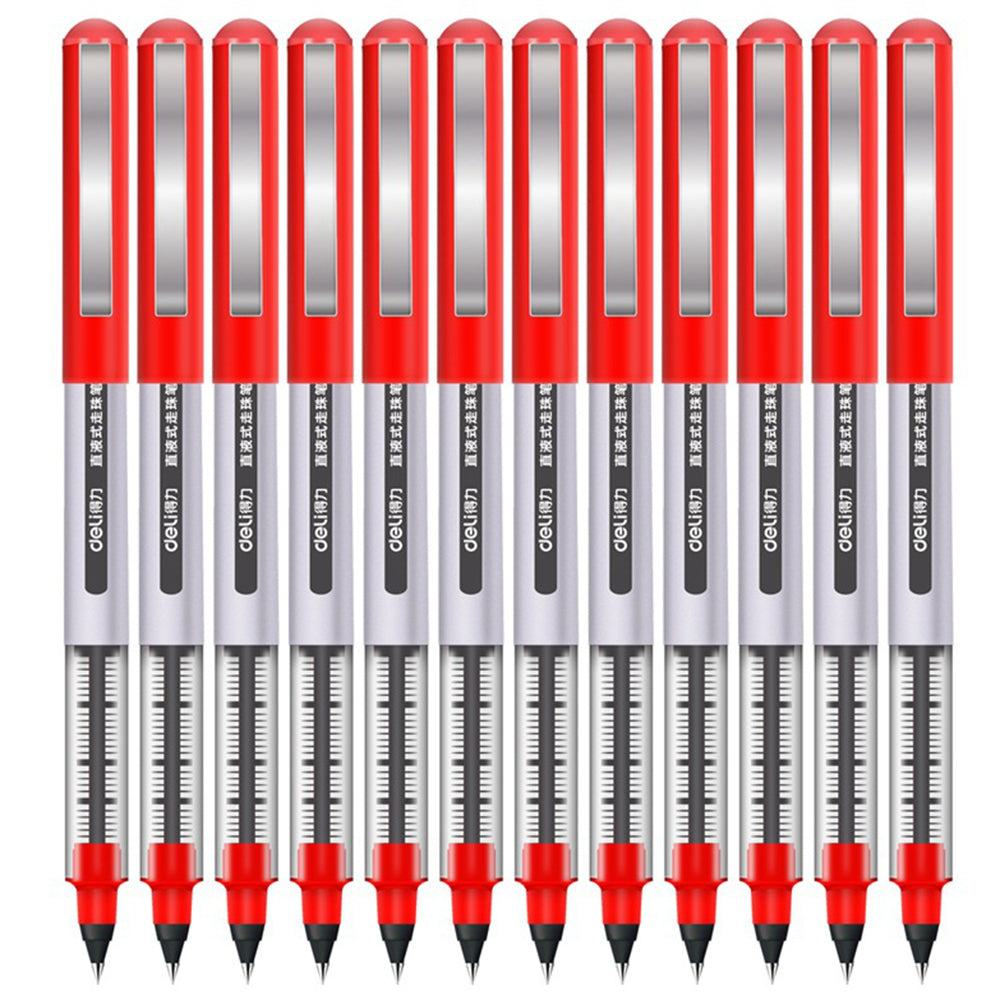 DELI S656 12-Pack Roller Ball Pens 0.5mm Liquid Ink Writing Pen for Students - Black