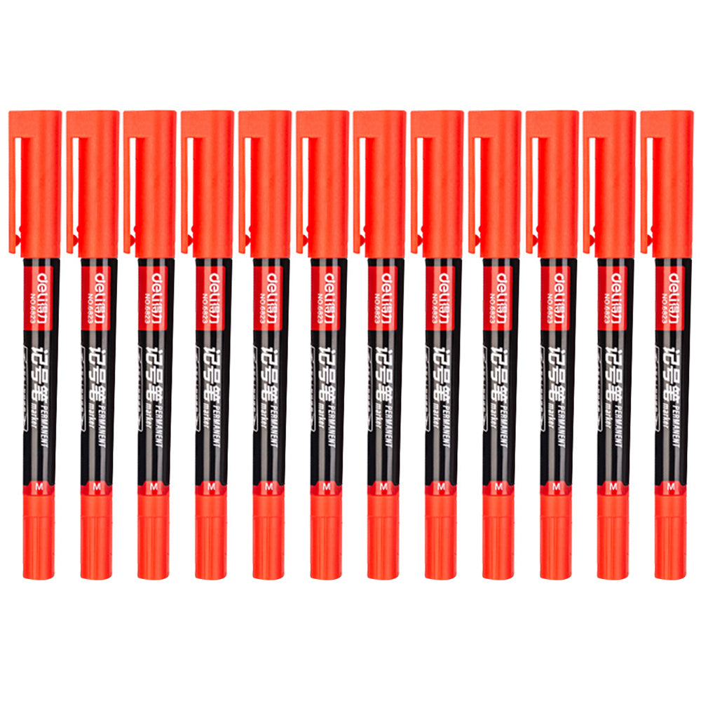 DELI 6823 12-Pack Dual-Tip Marker Pens 0.5mm/1.2mm Fine/Broad Tips Drawing Pens - Black