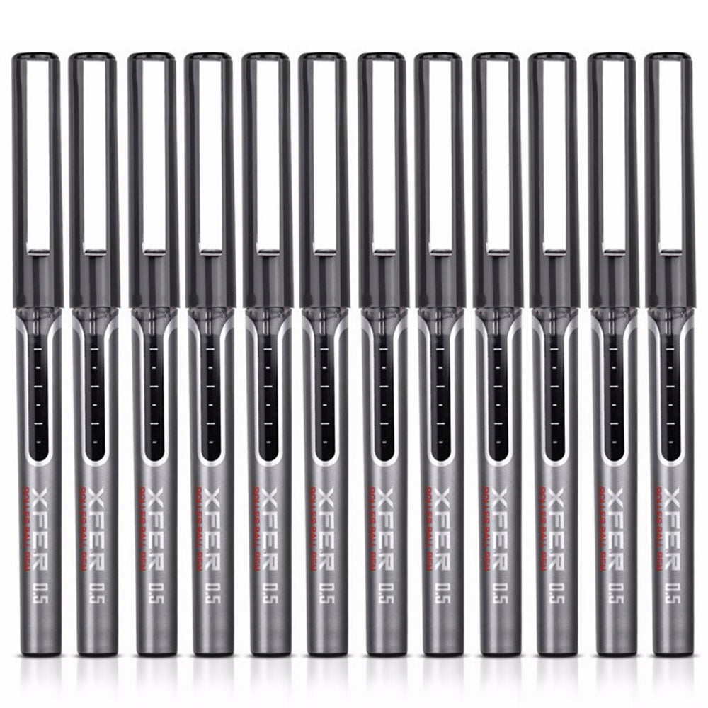 DELI S657 Rollerball Pen 12Pcs 0.5mm Liquid Ink Rollerball Ballpoint Pens for Writing - Black