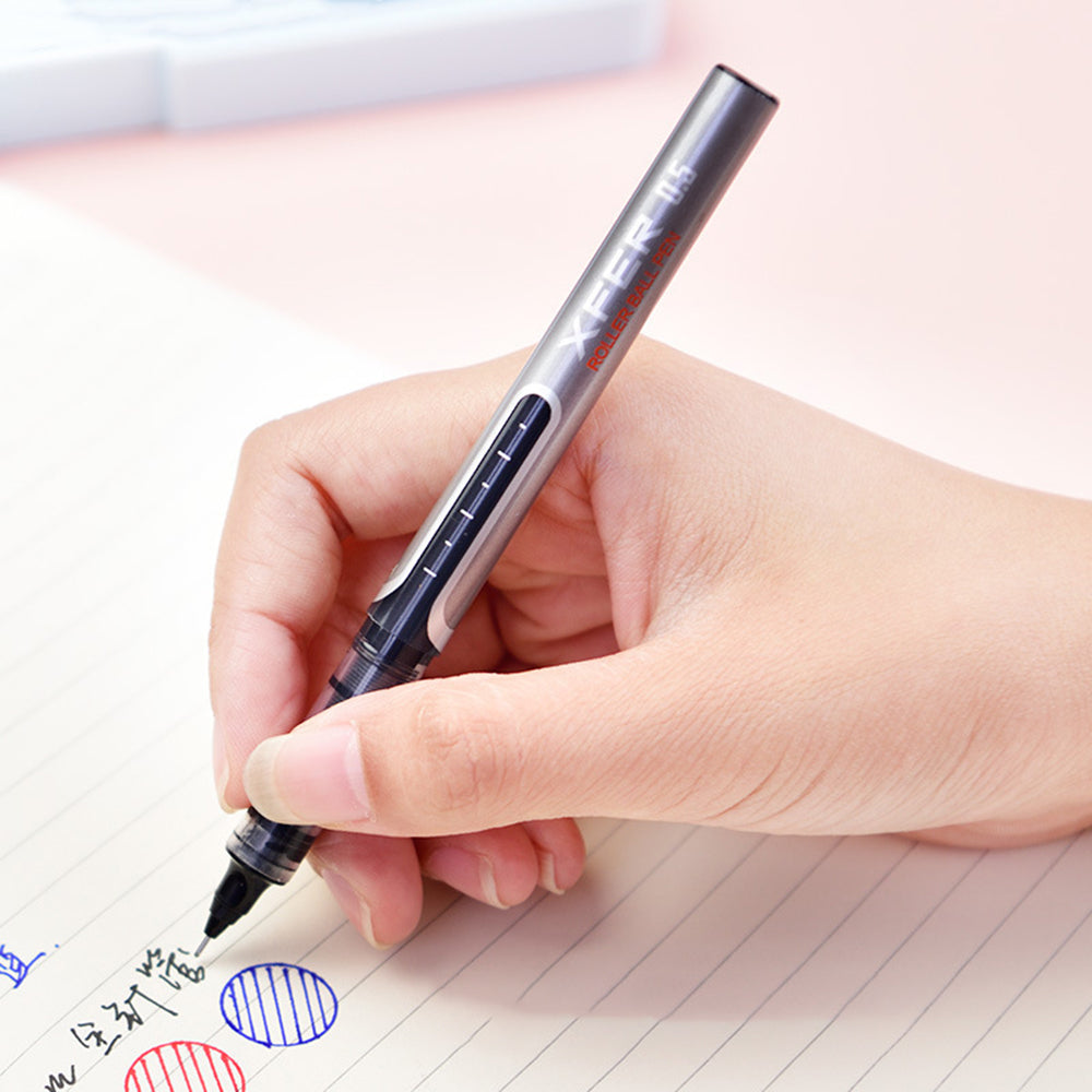 DELI S657 Rollerball Pen 12Pcs 0.5mm Liquid Ink Rollerball Ballpoint Pens for Writing - Black