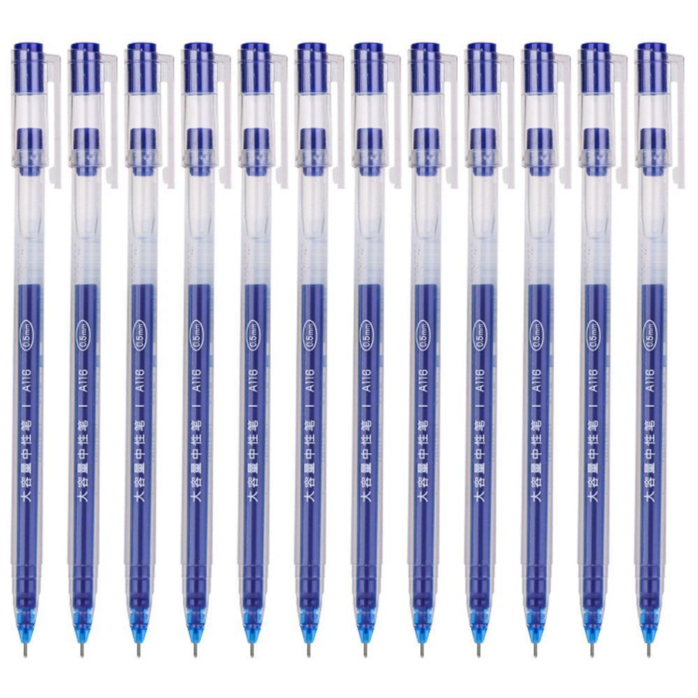 DELI A116 12Pcs Writing Neutral Pen Large Capacity Needle Pen 0.5mm Carbon Water Pen - Black