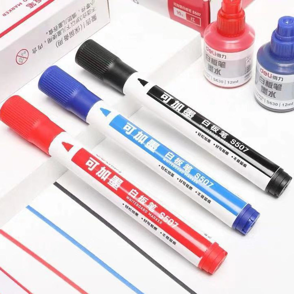 DELI S507 10Pcs Whiteboard Markers Dry Wipe White Board Pens for School Office Home - Black
