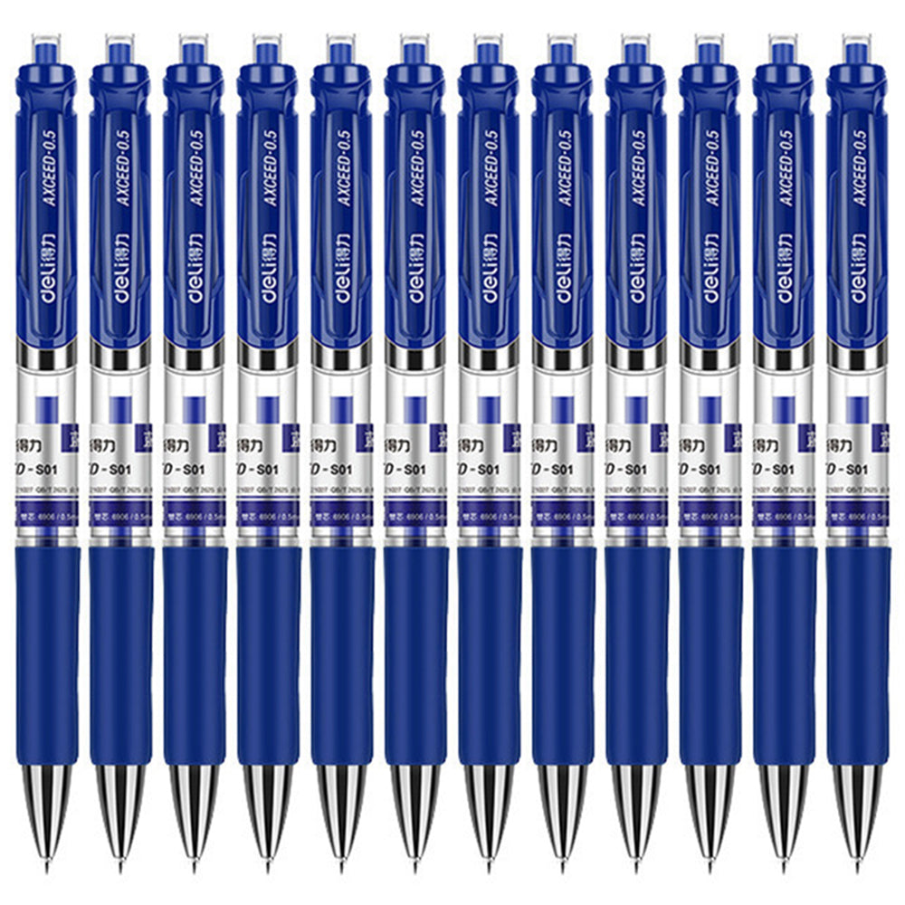 DELI 33388 12Pcs 0.5mm Press Retractable Gel Pen Office School Supplies - Black