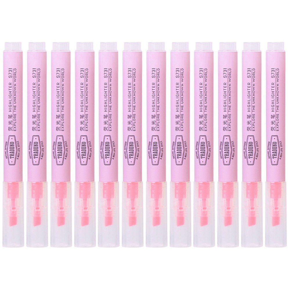 DELI S731 12Pcs Fluorescent Highlighter Markers Office Student Stationery - Pink