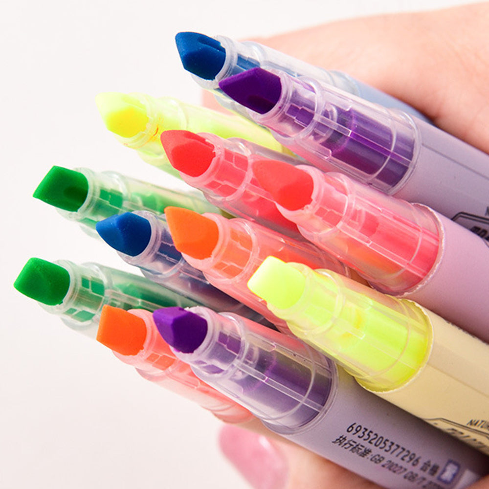 DELI S731 12Pcs Fluorescent Highlighter Markers Office Student Stationery - Pink