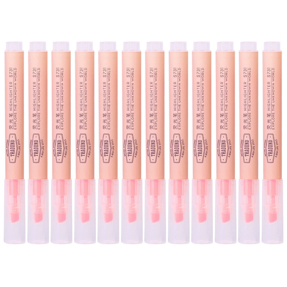 DELI S731 12Pcs Fluorescent Highlighter Markers Office Student Stationery - Pink