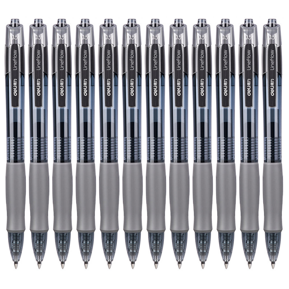 DELI S08 12Pcs Gel Pens Smooth Writing 0.5mm Bullet Tip Student Pen - Black