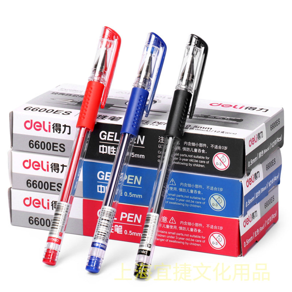 DELI 6600ES 12Pcs Gel Ink Pens Smooth Writing 0.5mm Office School Gel Pen - Black