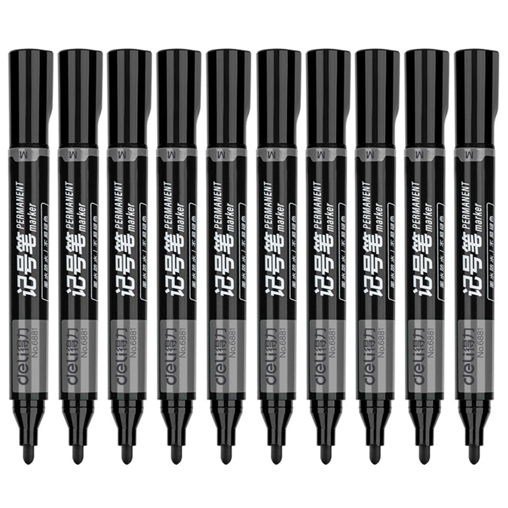 DELI 6881 10-Pack 1.8mm Oil-Based Marker Pens for Labeling, Logistics, and Large Writing - Black